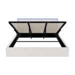 Bed Frame King Single & Double Size RGB LED Gas Lift Storage Base White Boucle