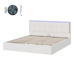 Bed Frame King Single & Double Size RGB LED Gas Lift Storage Base White Boucle