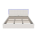 Bed Frame King Single & Double Size RGB LED Gas Lift Storage Base White Boucle