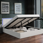 Bed Frame King Single & Double Size RGB LED Gas Lift Storage Base White Boucle