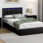 Bed Frame King Single RGB LED Gas Lift Storage Base Leather