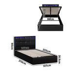 Bed Frame King Single RGB LED Gas Lift Storage Base Leather