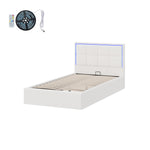 Bed Frame King Single RGB LED Gas Lift Storage Base White Boucle