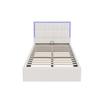 Bed Frame King Single RGB LED Gas Lift Storage Base White Boucle