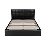 Bed Frame Queen Size RGB LED Gas Lift Storage Base Leather