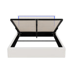 Bed Frame Queen Size RGB LED Gas Lift Storage Base White Boucle