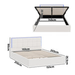 Bed Frame Queen Size RGB LED Gas Lift Storage Base White Boucle