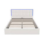 Bed Frame Queen Size RGB LED Gas Lift Storage Base White Boucle