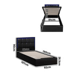 Bed Frame Double King & Single Size RGB LED Gas Lift Storage Base Leather