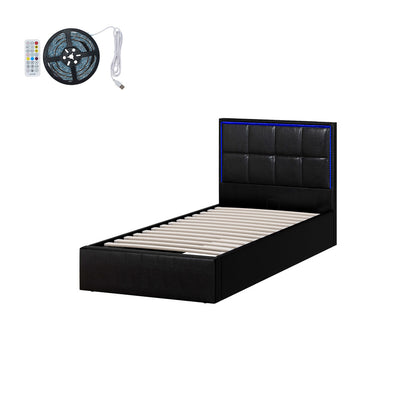 Bed Frame Double King & Single Size RGB LED Gas Lift Storage Base Leather