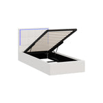Bed Frame King Single & Double Size RGB LED Gas Lift Storage Base White Boucle