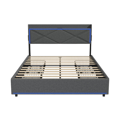 Bed Frame Double with LED Headboard Charging Port 4 Drawers