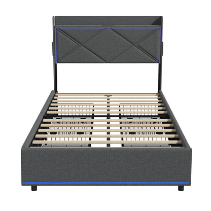 Bed Frame King Single with LED Headboard Charging 4 Drawers