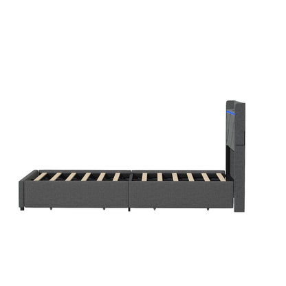 Bed Frame King Single with LED Headboard Charging 4 Drawers