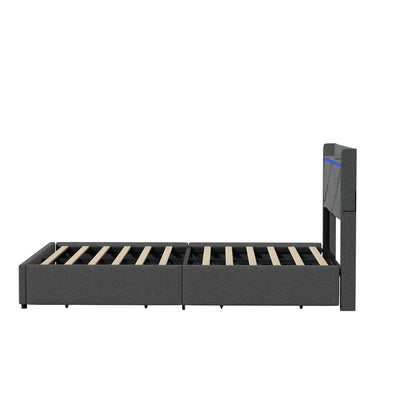 Bed Frame Queen with LED Headboard Charging Port 4 Drawers