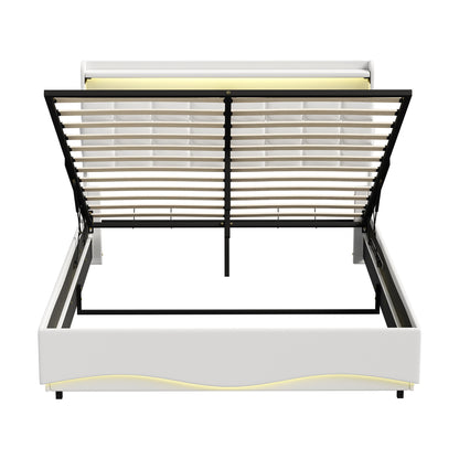 Double Bed Frame LED Gas Lift Storage Headboard USB Charging