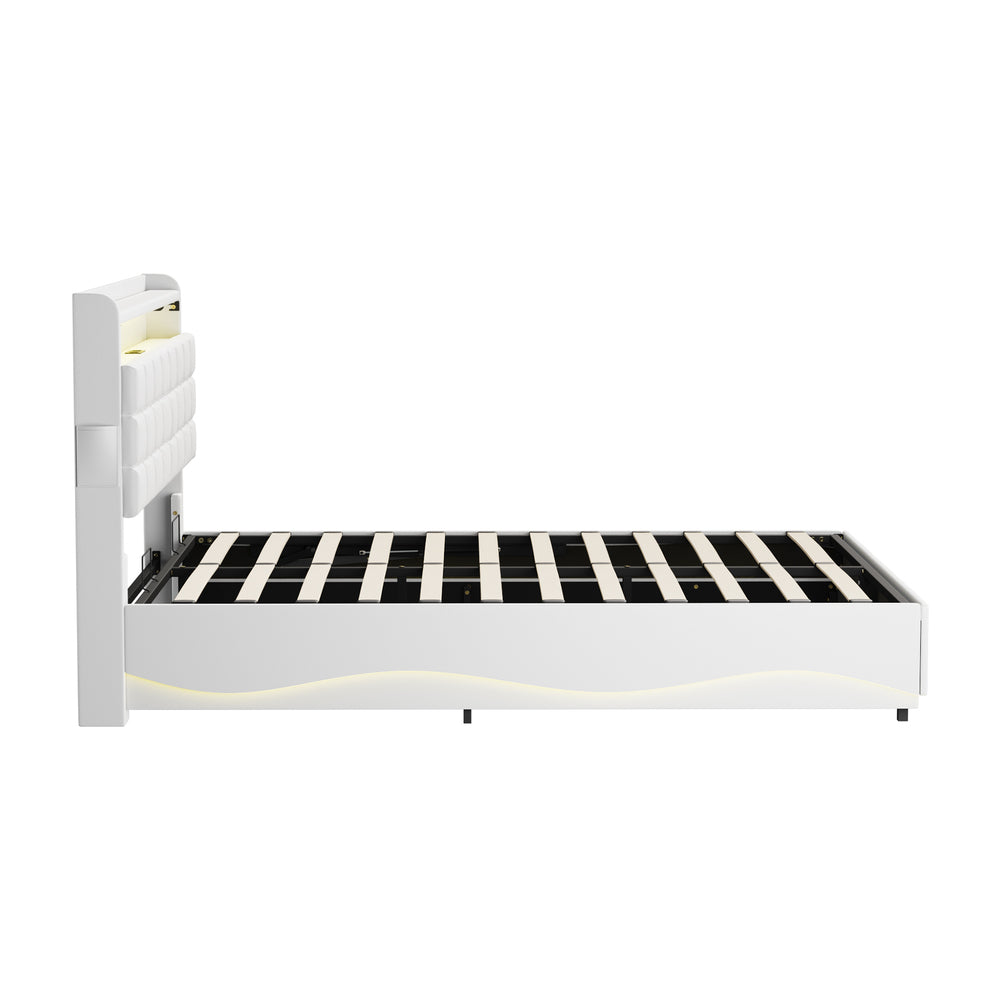Double Bed Frame LED Gas Lift Storage Headboard USB Charging