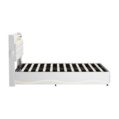 Double Bed Frame LED Gas Lift Storage Headboard USB Charging