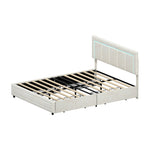 LED Bed Frame Double Size 4 Drawers Adjustable Head Beige/Velvet/Black