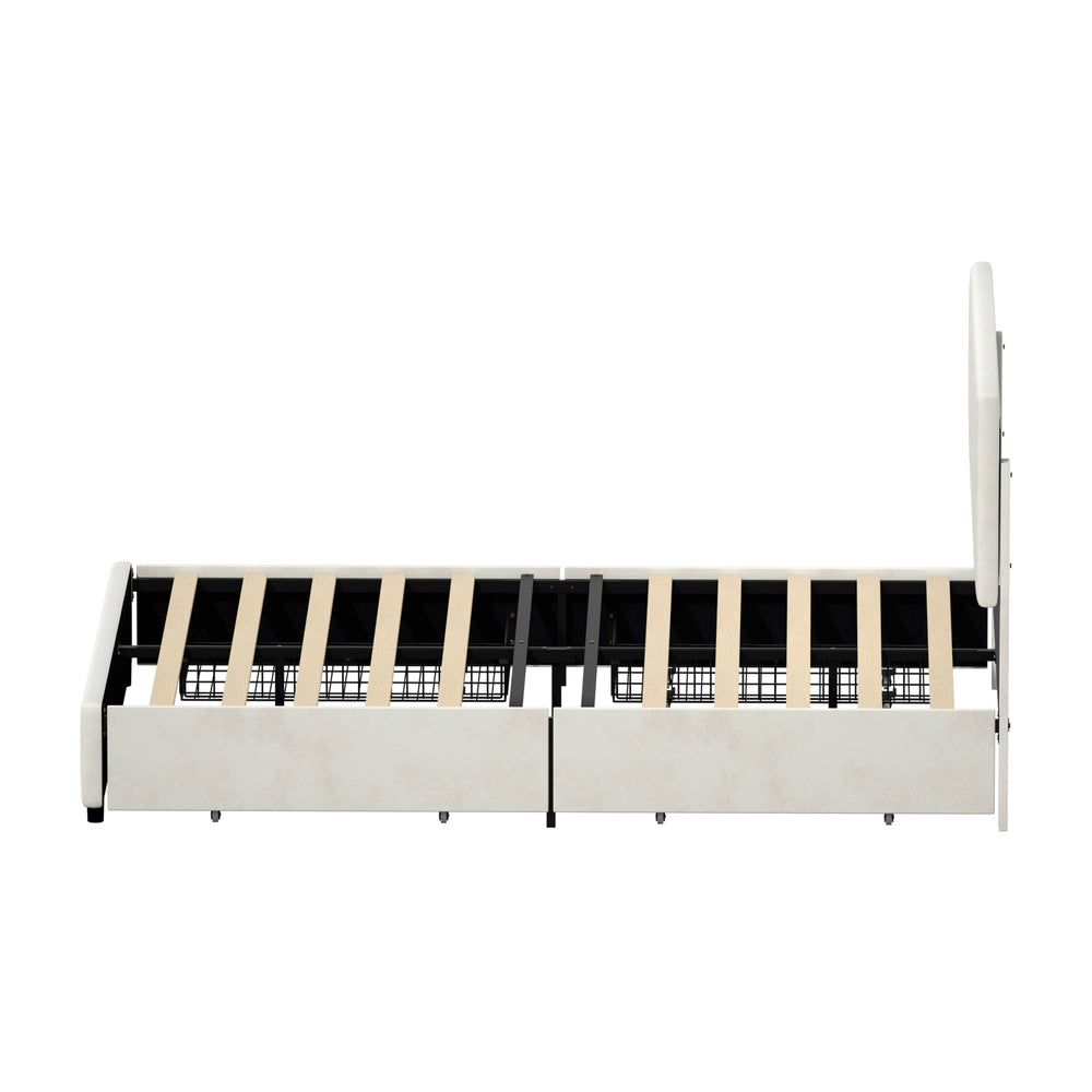 LED Bed Frame Double Size 4 Drawers Adjustable Head Beige/Velvet/Black