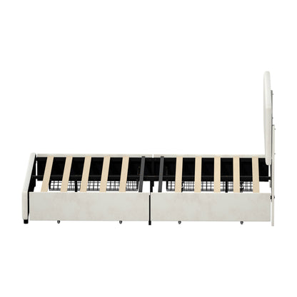 LED Bed Frame Double Size 4 Drawers Adjustable Head Beige/Velvet/Black