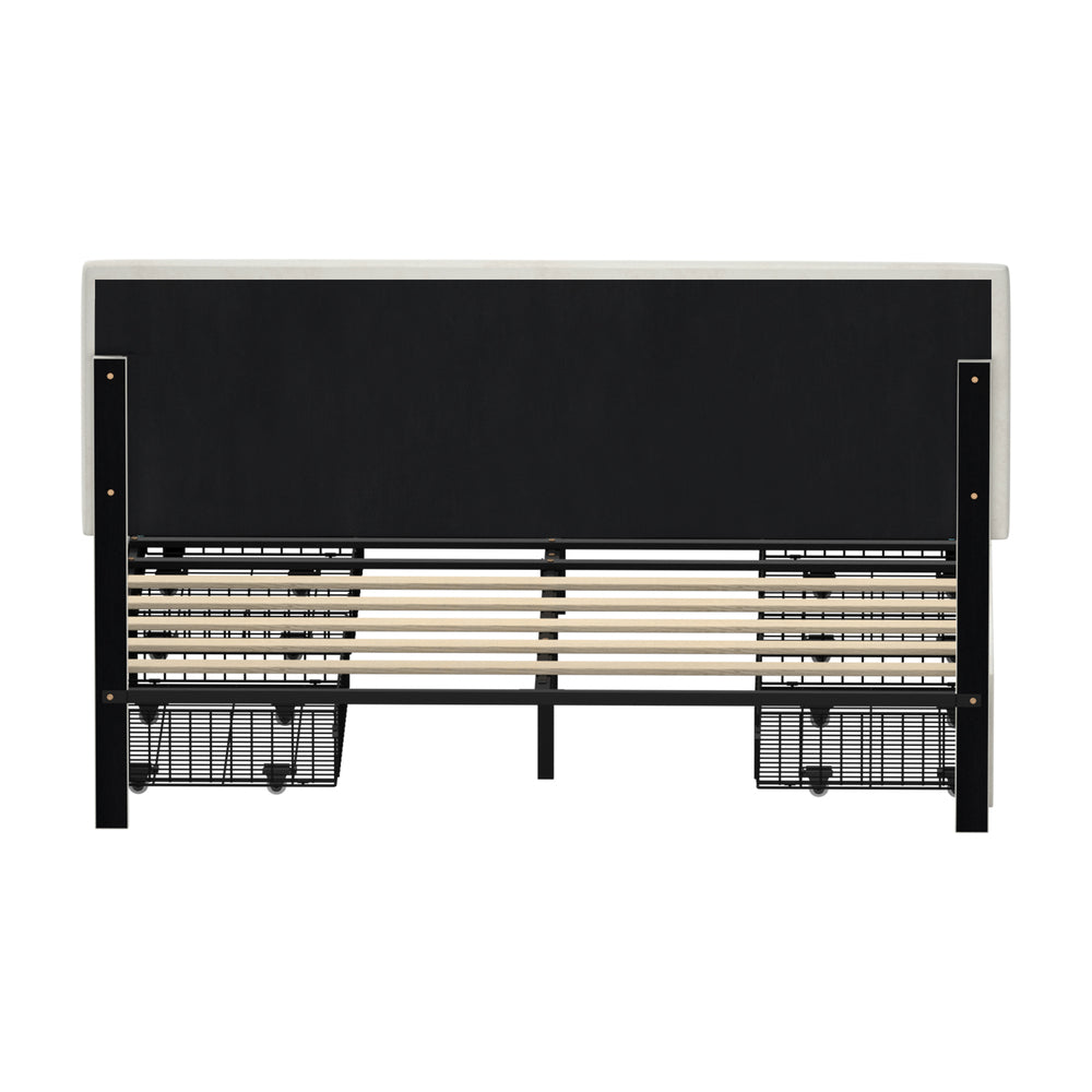 LED Bed Frame Double Size 4 Drawers Adjustable Head Beige/Velvet/Black