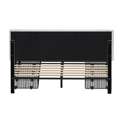 LED Bed Frame Double Size 4 Drawers Adjustable Head Beige/Velvet/Black