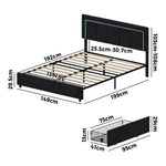 LED Bed Frame Double Size 4 Drawers Adjustable Head Beige/Velvet/Black