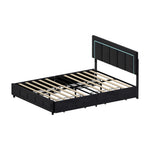 LED Bed Frame Double Size 4 Drawers Adjustable Head Beige/Velvet/Black