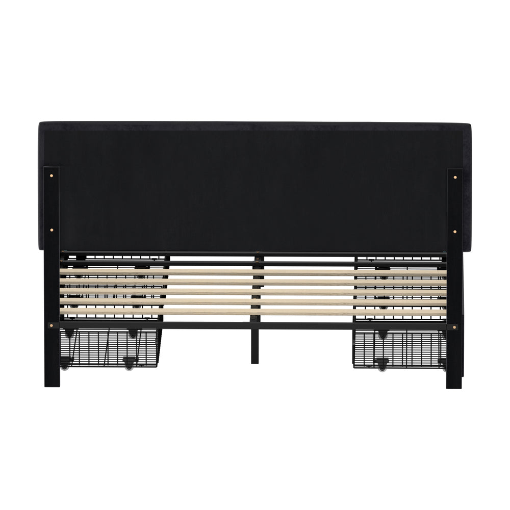 LED Bed Frame Double Size 4 Drawers Adjustable Head Beige/Velvet/Black