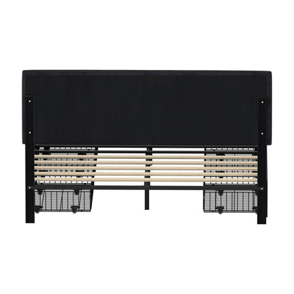 LED Bed Frame Double Size 4 Drawers Adjustable Head Beige/Velvet/Black
