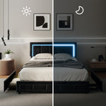 LED Bed Frame Double Size 4 Drawers Adjustable Head Beige/Velvet/Black