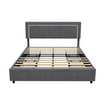 LED Bed Frame Double Size 4 Drawers Adjustable Head Beige/Velvet/Black