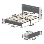 LED Bed Frame Double Size 4 Drawers Adjustable Head Beige/Velvet/Black