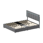 LED Bed Frame Double Size 4 Drawers Adjustable Head Beige/Velvet/Black