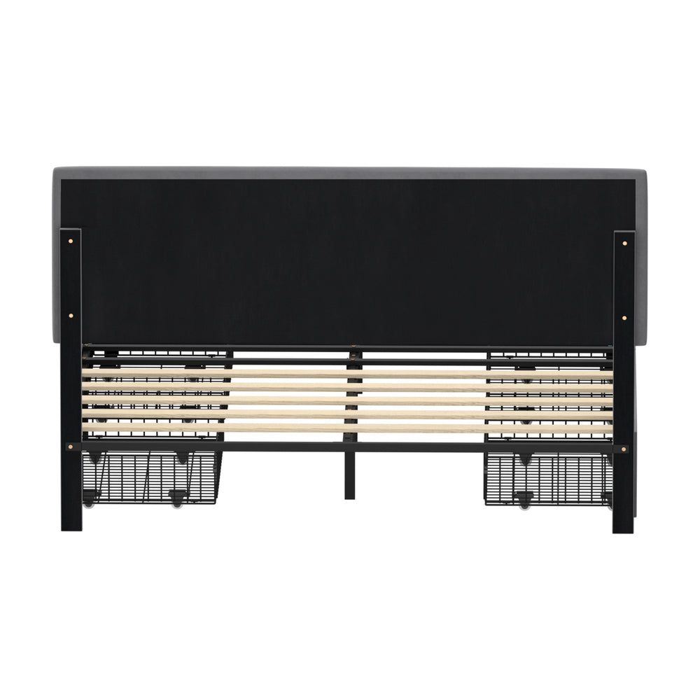 LED Bed Frame Double Size 4 Drawers Adjustable Head Beige/Velvet/Black