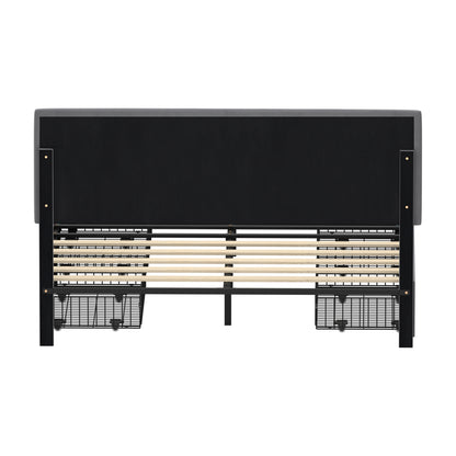 LED Bed Frame Double Size 4 Drawers Adjustable Head Beige/Velvet/Black