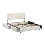 LED Bed Frame Queen Size 4 Drawers Adjustable Headboard Beige/Velvet/Black