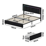 LED Bed Frame Queen Size 4 Drawers Adjustable Headboard Beige/Velvet/Black