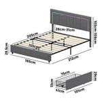 LED Bed Frame Queen Size 4 Drawers Adjustable Headboard Beige/Velvet/Black