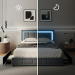 LED Bed Frame Queen Size 4 Drawers Adjustable Headboard Beige/Velvet/Black