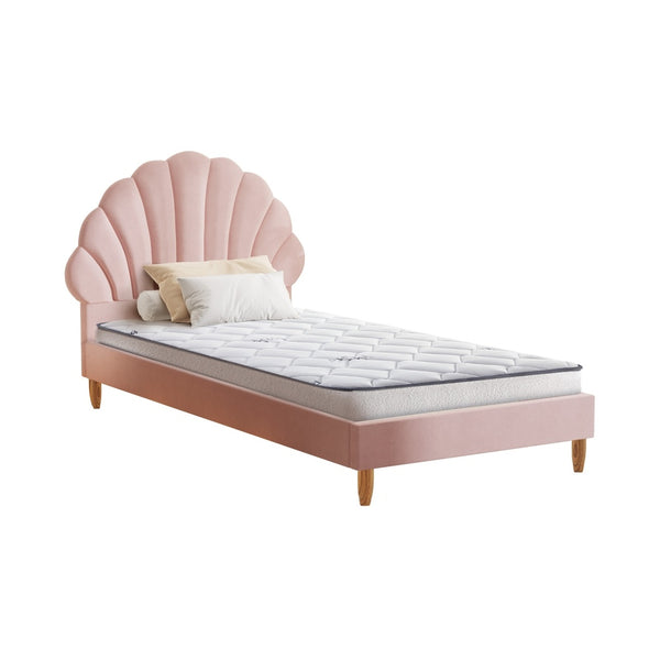  Bed Frame with Mattress Single Size Pink Velvet
