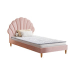 Single Bed Frame with Mattress Pink Velvet Upholstered Bedroom Furniture Set
