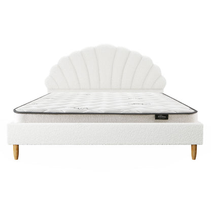 Bed Frame with Mattress Double Size White Boucle