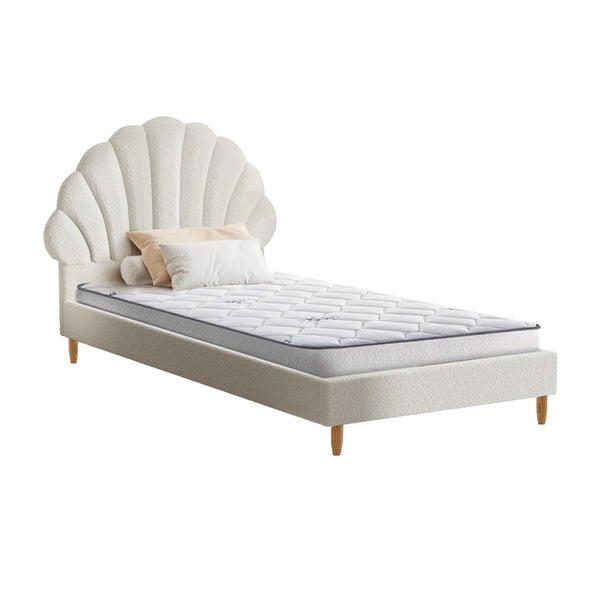  Bed Frame with Mattress Single Size White Boucle
