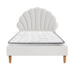 Single Bed Frame with Mattress White Boucle Fabric Upholstered Bedroom Bed