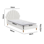 Single Bed Frame with Mattress White Boucle Fabric Upholstered Bedroom Bed