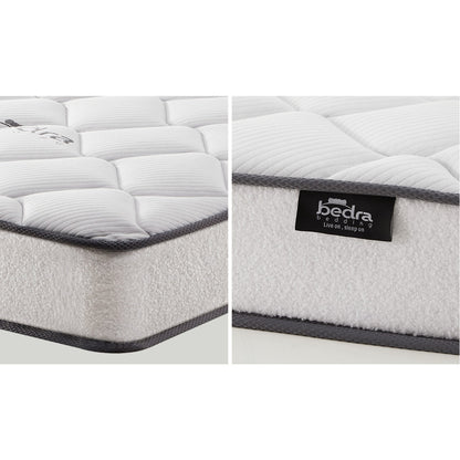 Single Bed Frame with Mattress White Boucle Fabric Upholstered Bedroom Bed