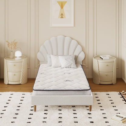 Bed Frame with Mattress Single Size White Boucle