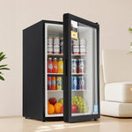 105L Bar Fridge Glass Door Mini Fridge Countertop Cooler Black King